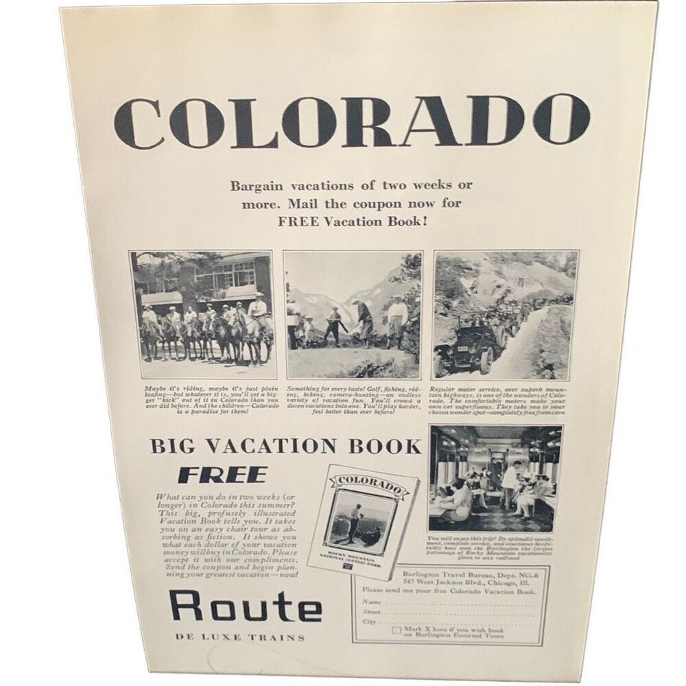 Vintage 1930 Colorado Route DeLuxe Trains Vacation Book Ad Advertisement